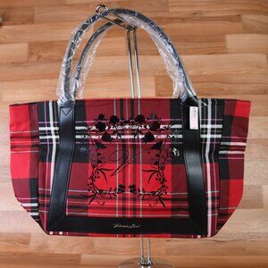 Victoria Secret Tote Bag Plaid‎ Red Black Logo Everyday Casual 19x12x6-NEW